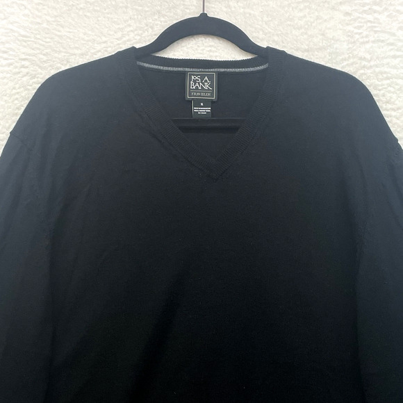 Jos A Bank Sweater Mens Extra Large Black Traveler Merino Wool Pullover V Neck - Picture 4 of 9